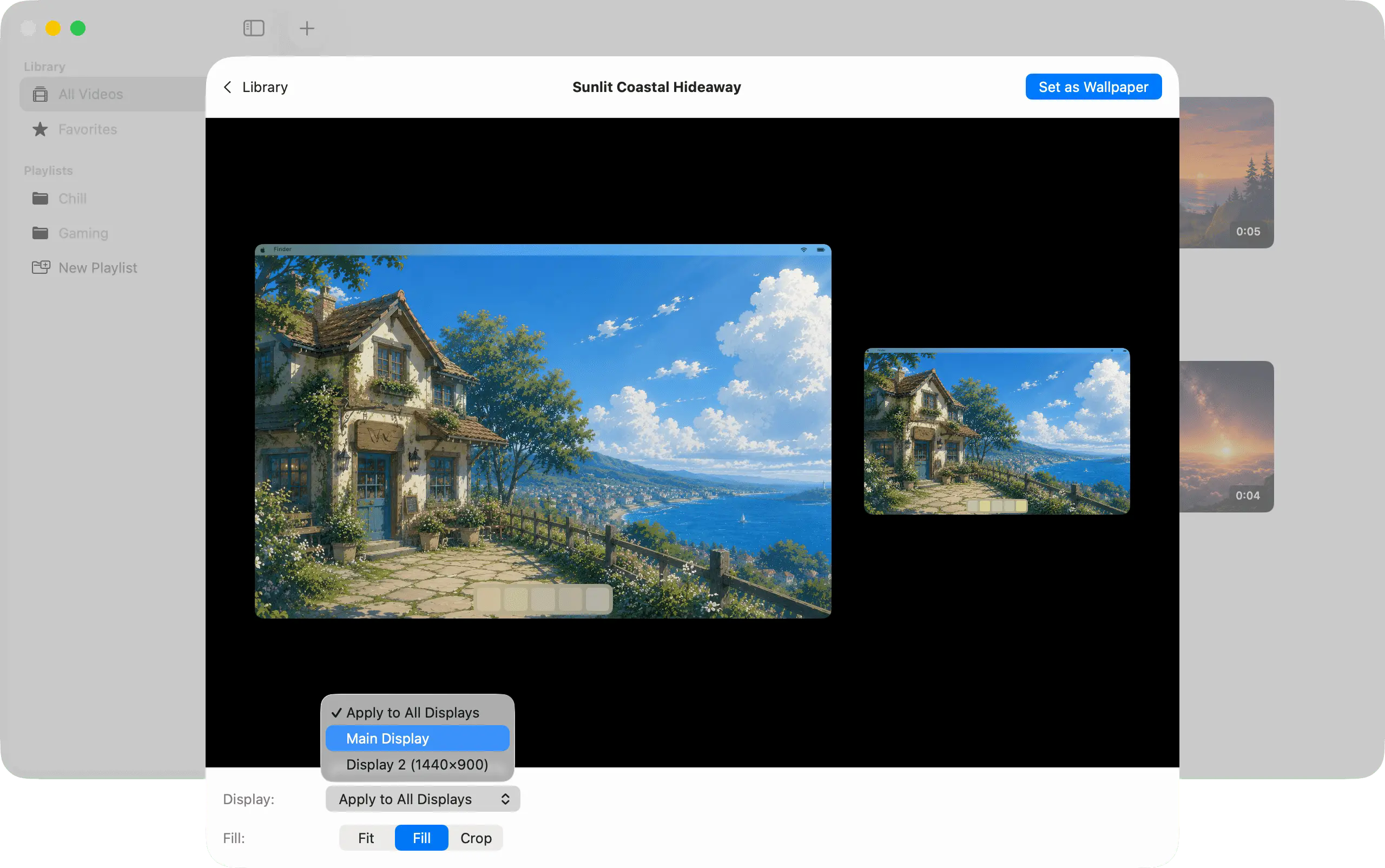 Walyro display picker showing All / Main / Specific display options